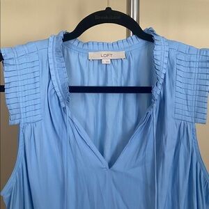LOFT Light Blue Pleated Sleeveless Blouse